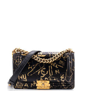 Chanel Old Medium Boy Flap Bag Graffiti Crocodile Embossed Calfskin